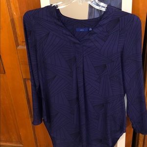 Purple geometric split neck top